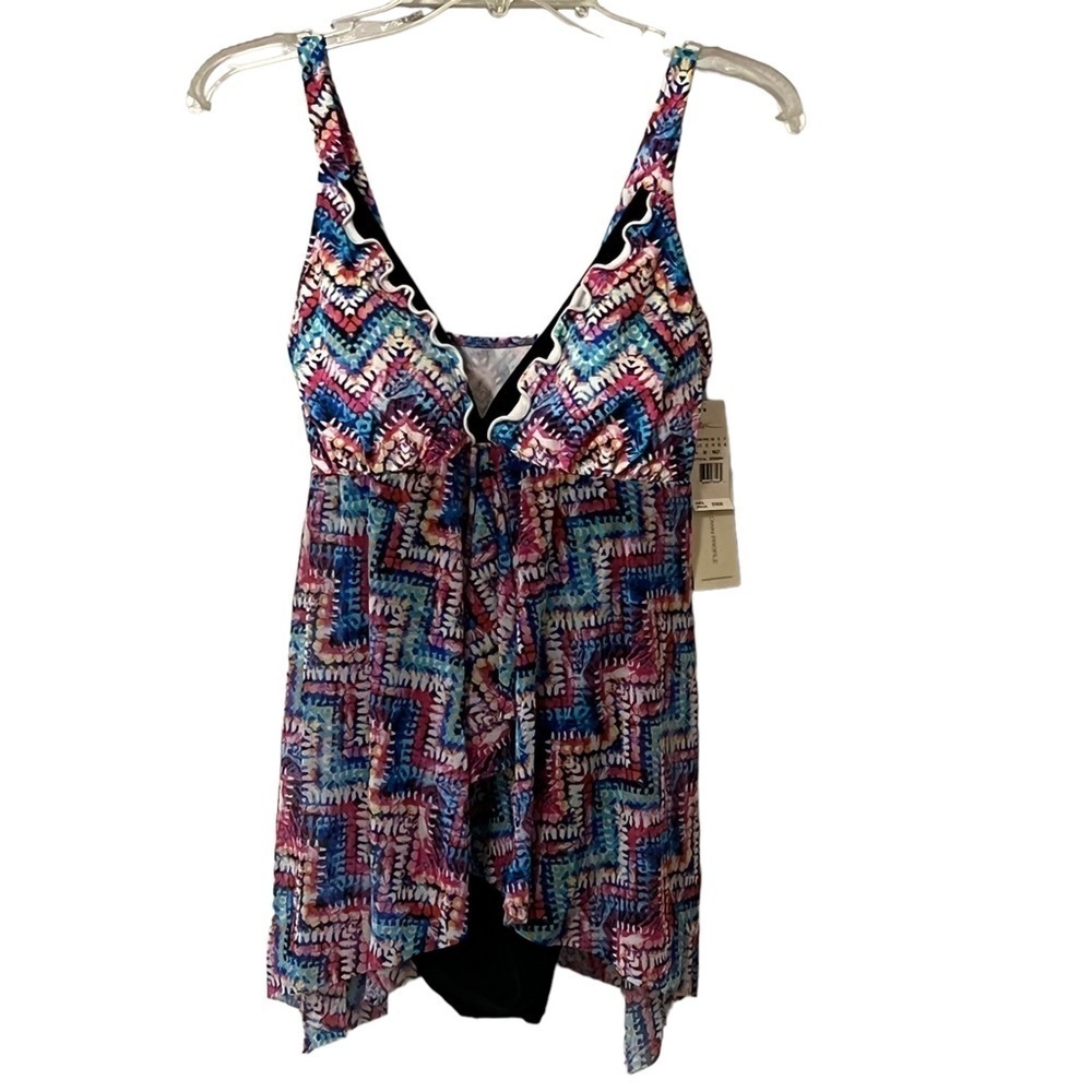 NEW Profile by Gottex One Piece Swimsuit with outer Ruffled Tiered Skirt overlay